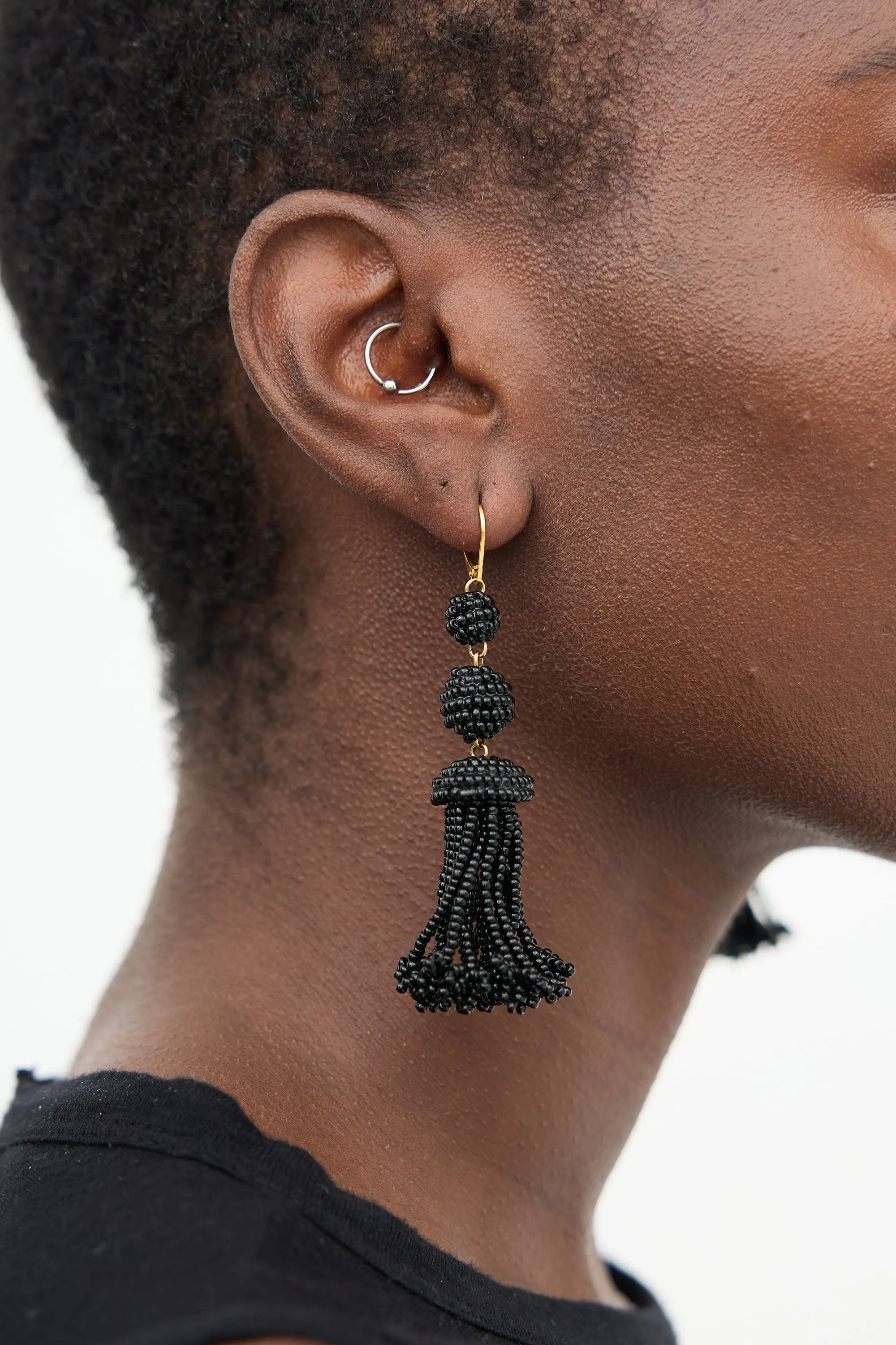 2016 Black Beaded Tassel Drop Earrings