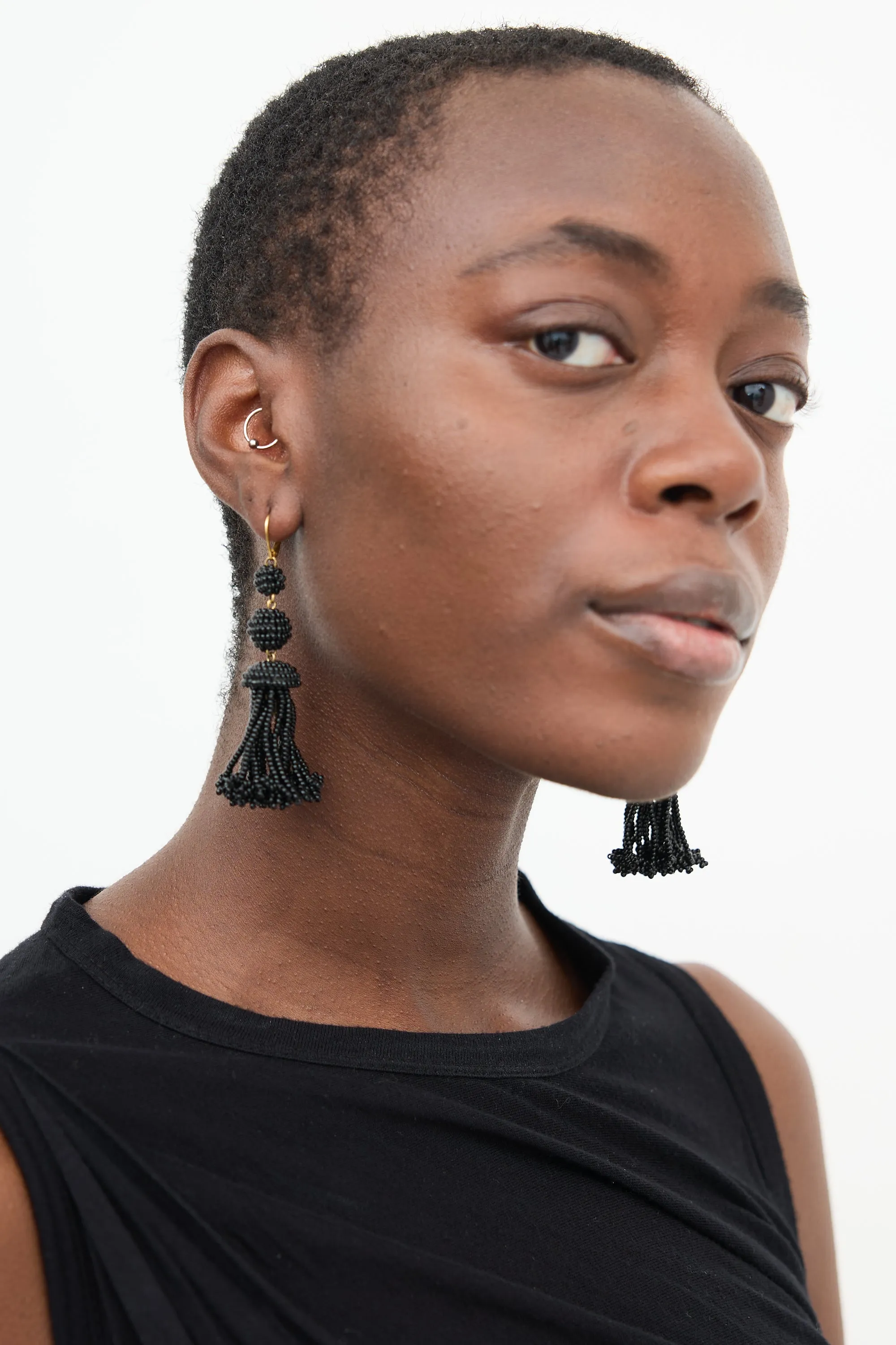 2016 Black Beaded Tassel Drop Earrings