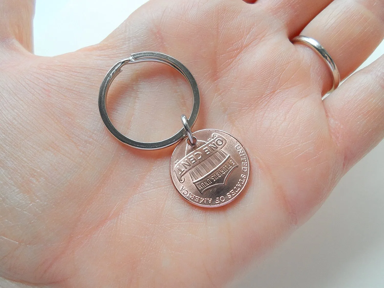 2017 Penny Keychain with Heart Around Year; 8 Year Anniversary Gift, Couples Keychain