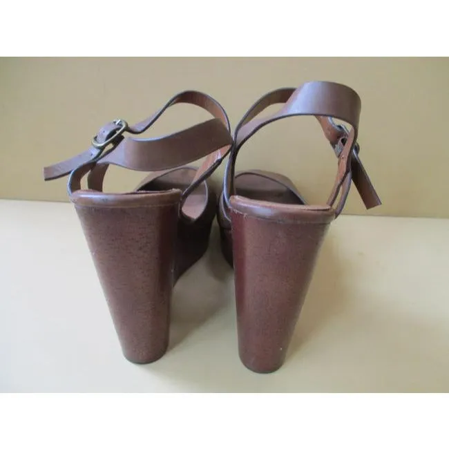Aldo Brown Woodgrain Ankle Strap Platform Wedge Sandals Size Eu