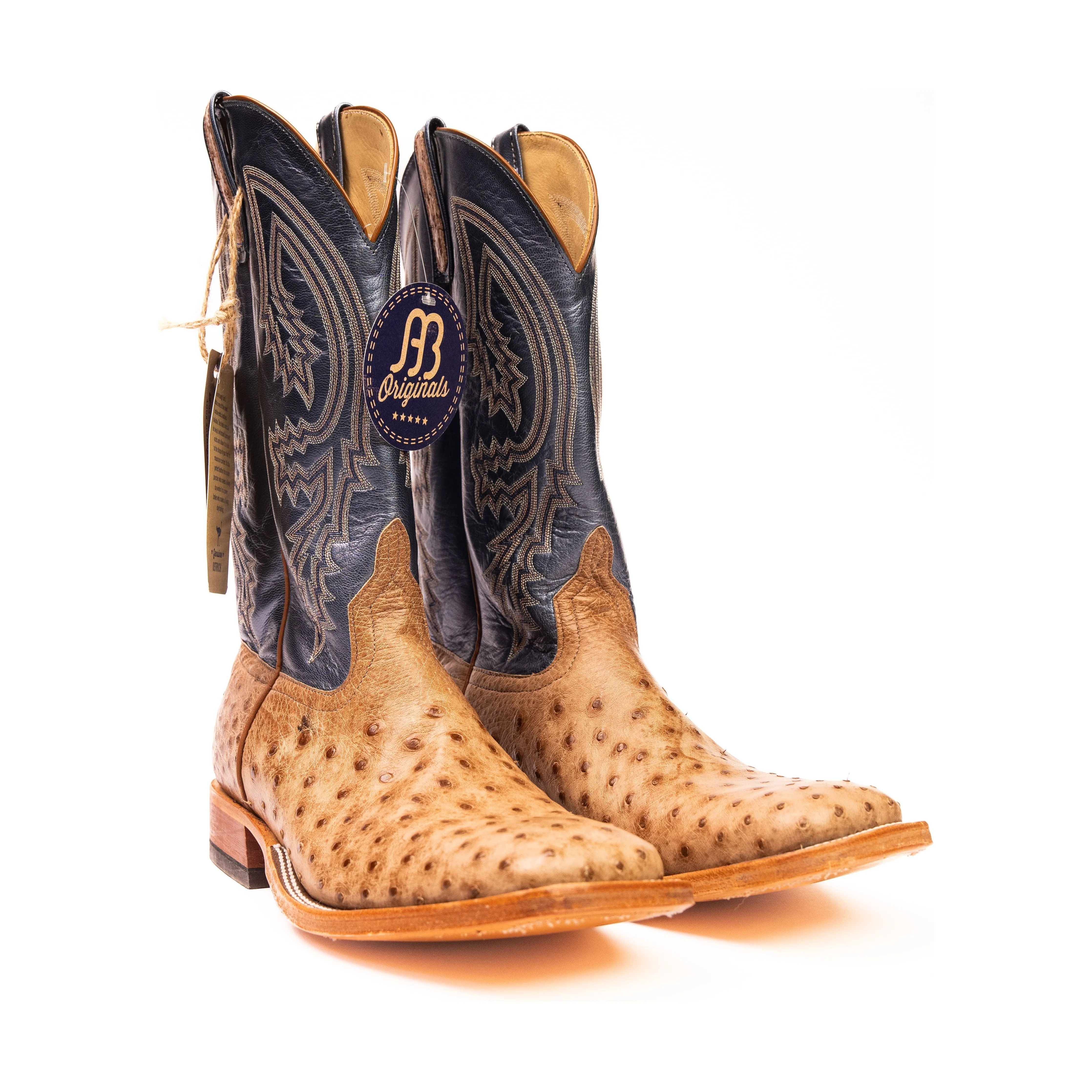 Anderson Bean Rum Brown Glazed Full Quill Ostrich with Regal Blue Top