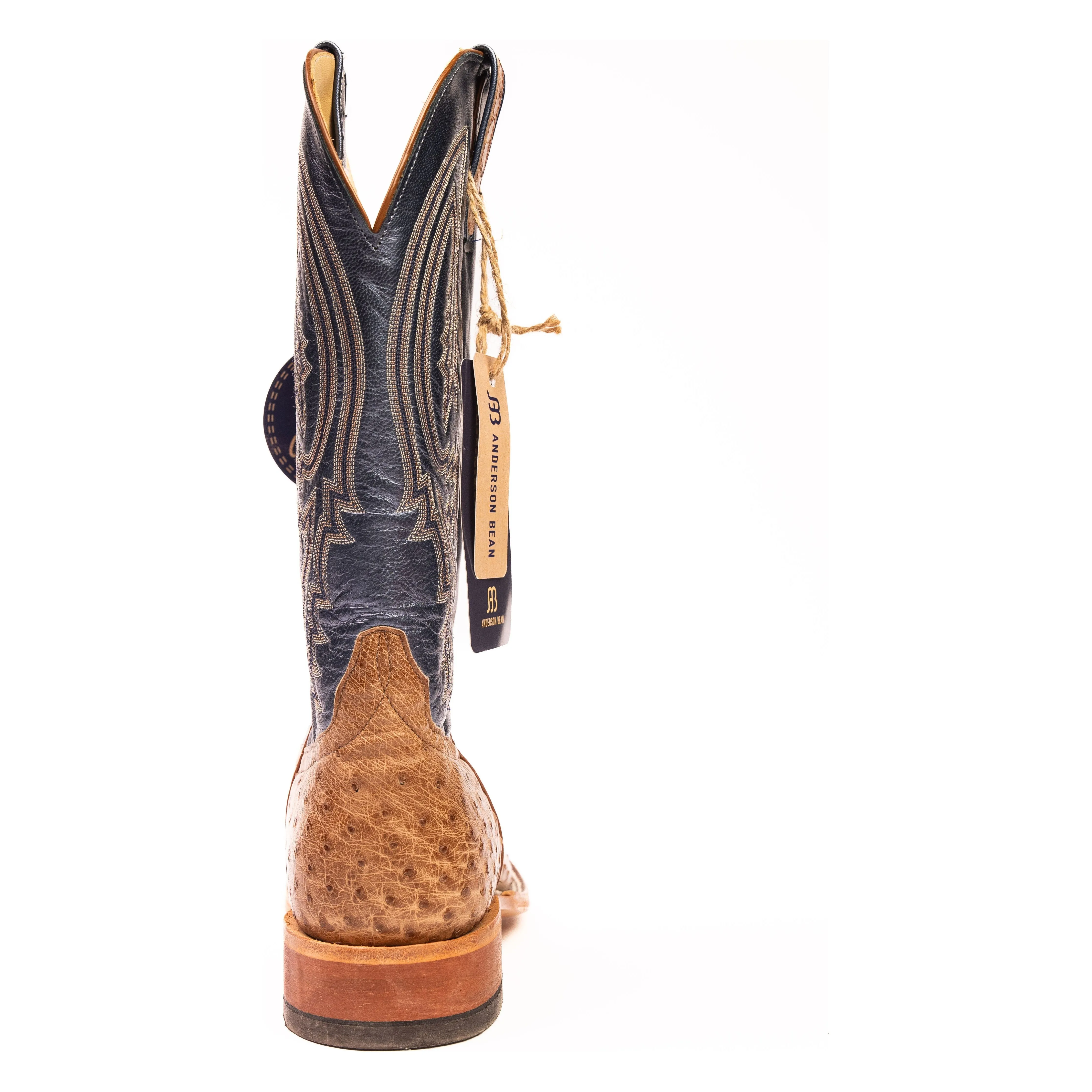 Anderson Bean Rum Brown Glazed Full Quill Ostrich with Regal Blue Top