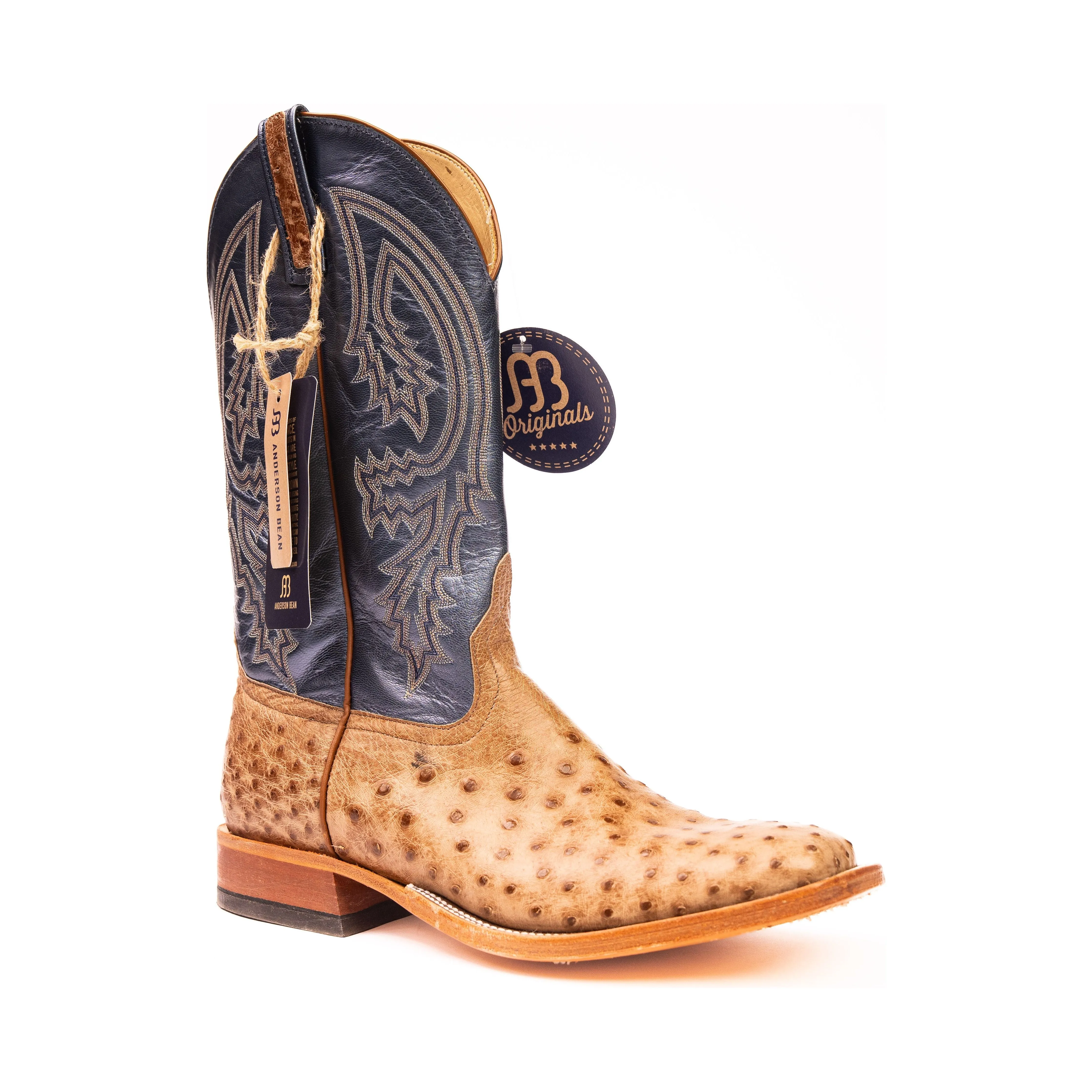 Anderson Bean Rum Brown Glazed Full Quill Ostrich with Regal Blue Top