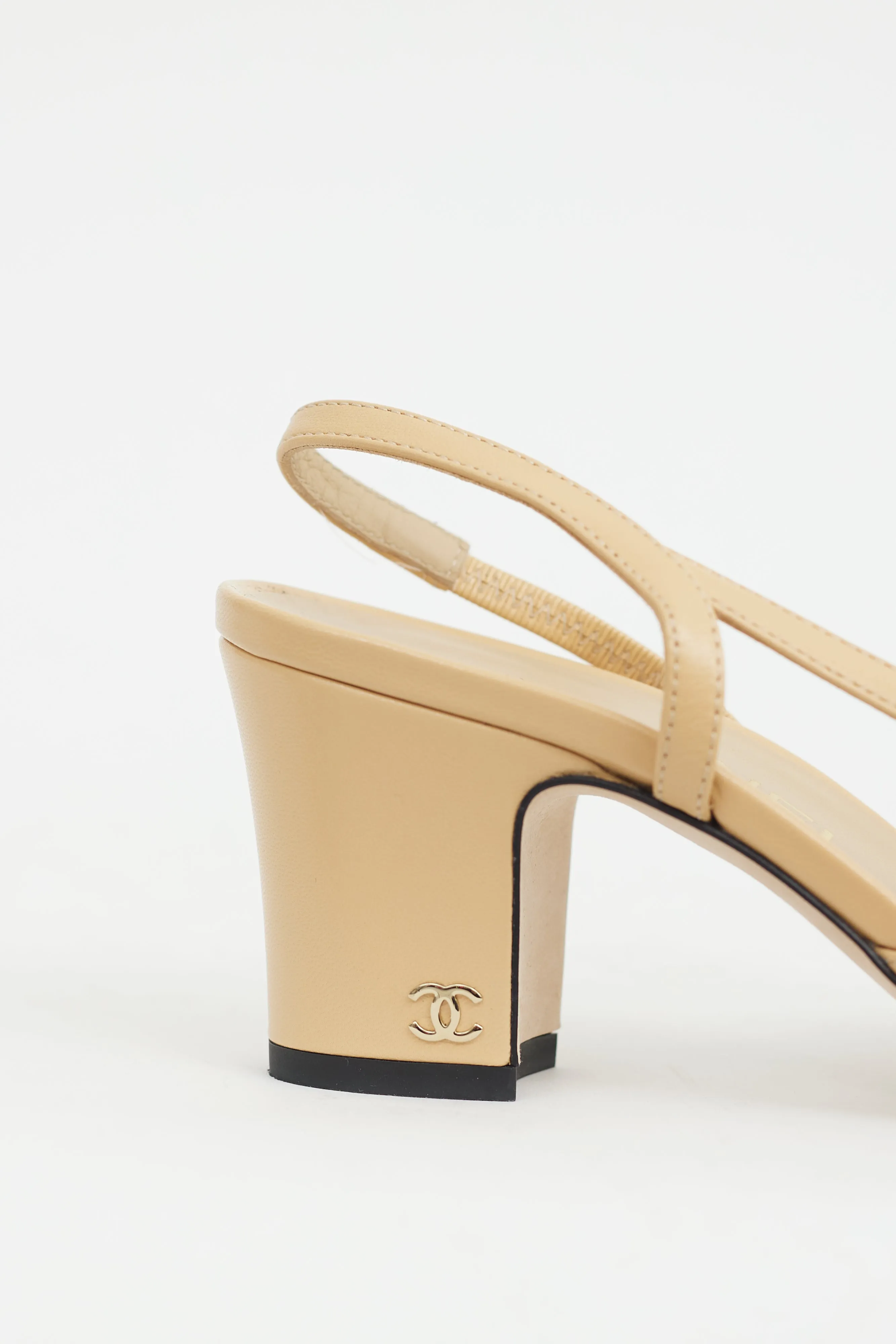 Beige & Black Leather Slingback Pump