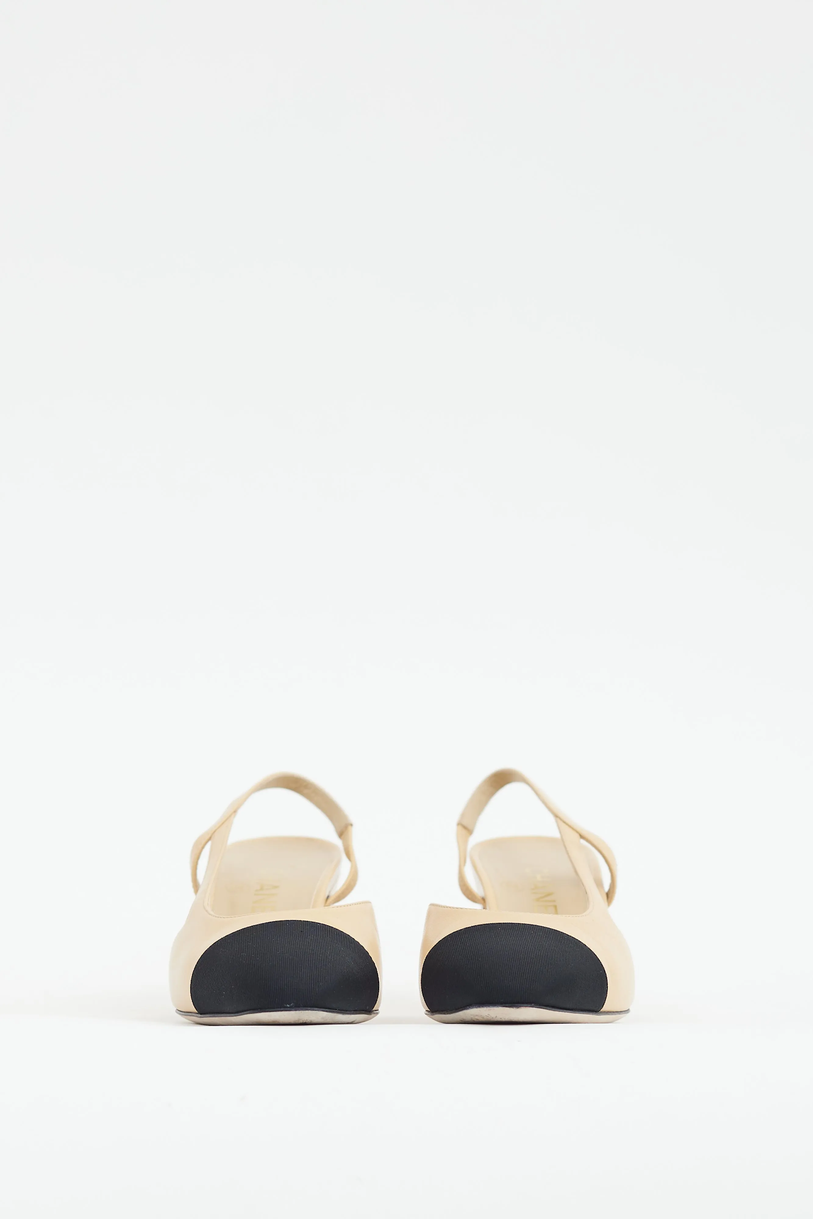 Beige & Black Leather Slingback Pump