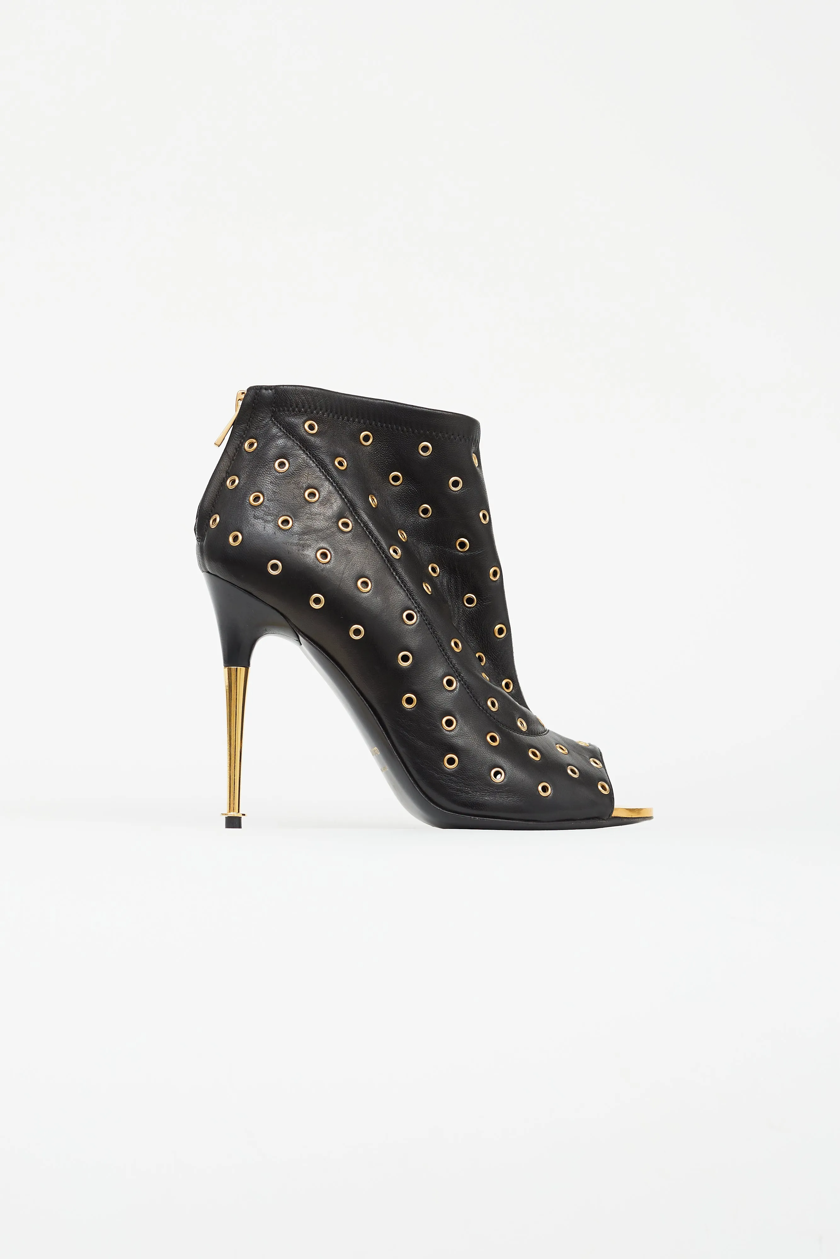Black & Gold-Tone Grommet High Heel Boot