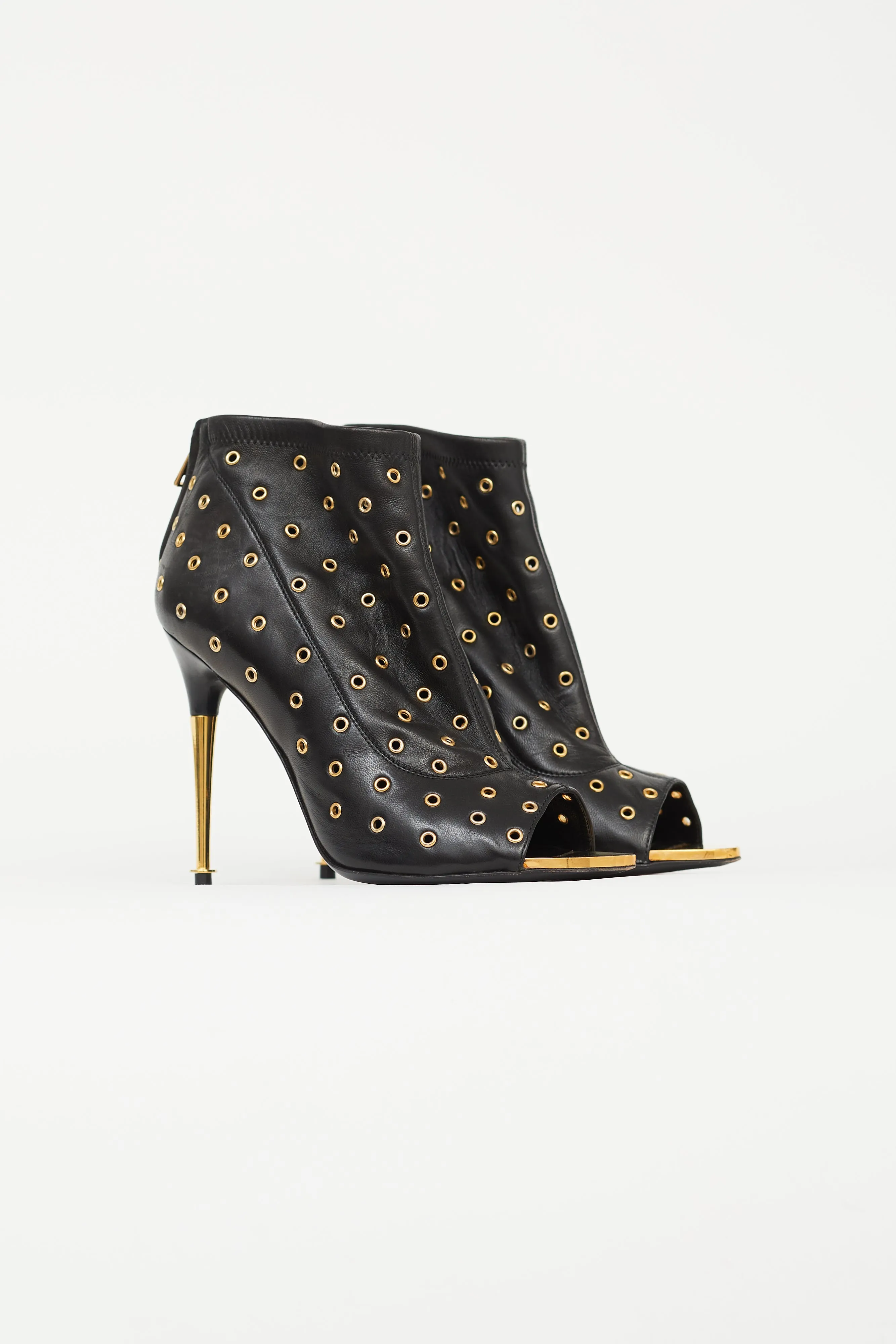 Black & Gold-Tone Grommet High Heel Boot
