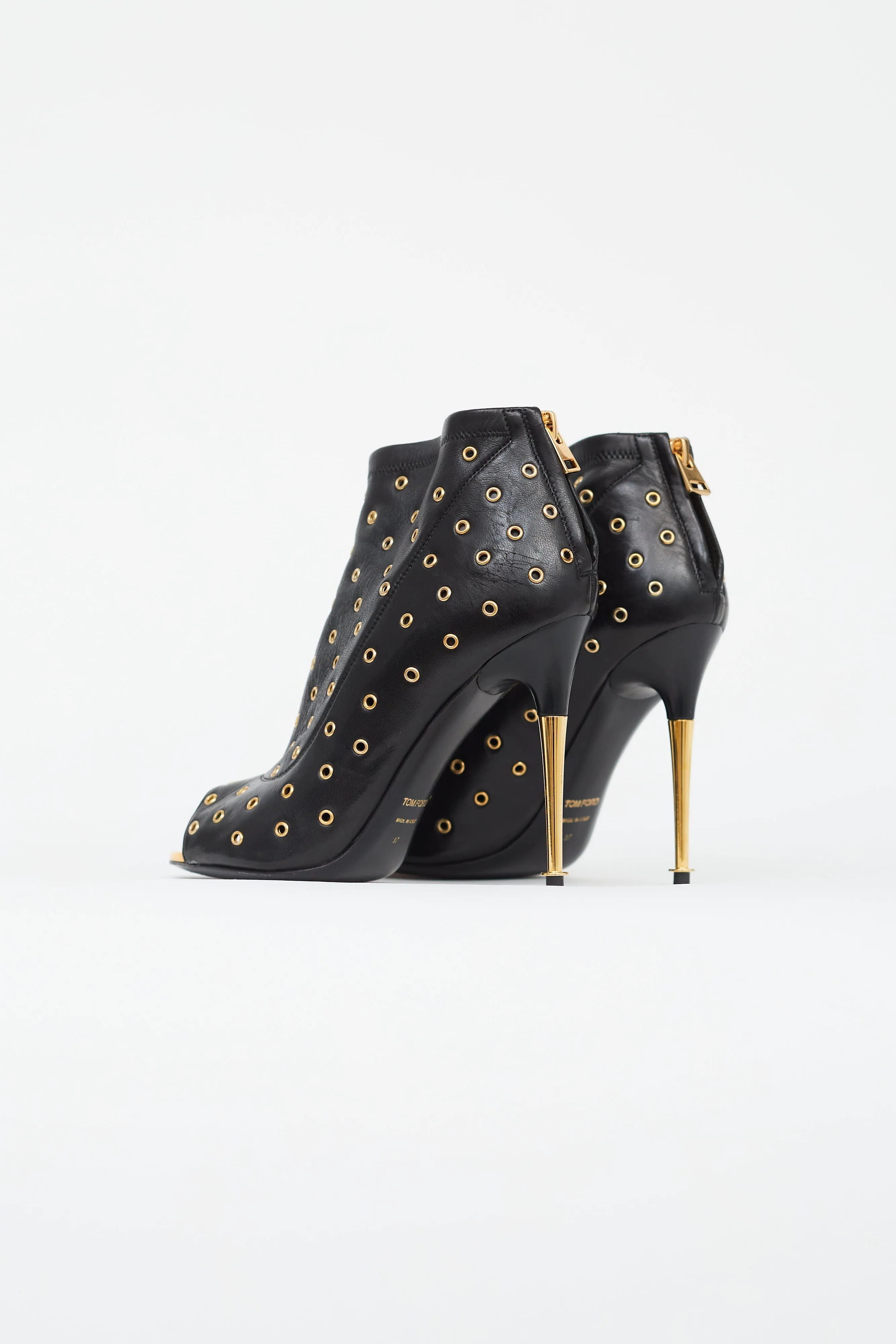 Black & Gold-Tone Grommet High Heel Boot