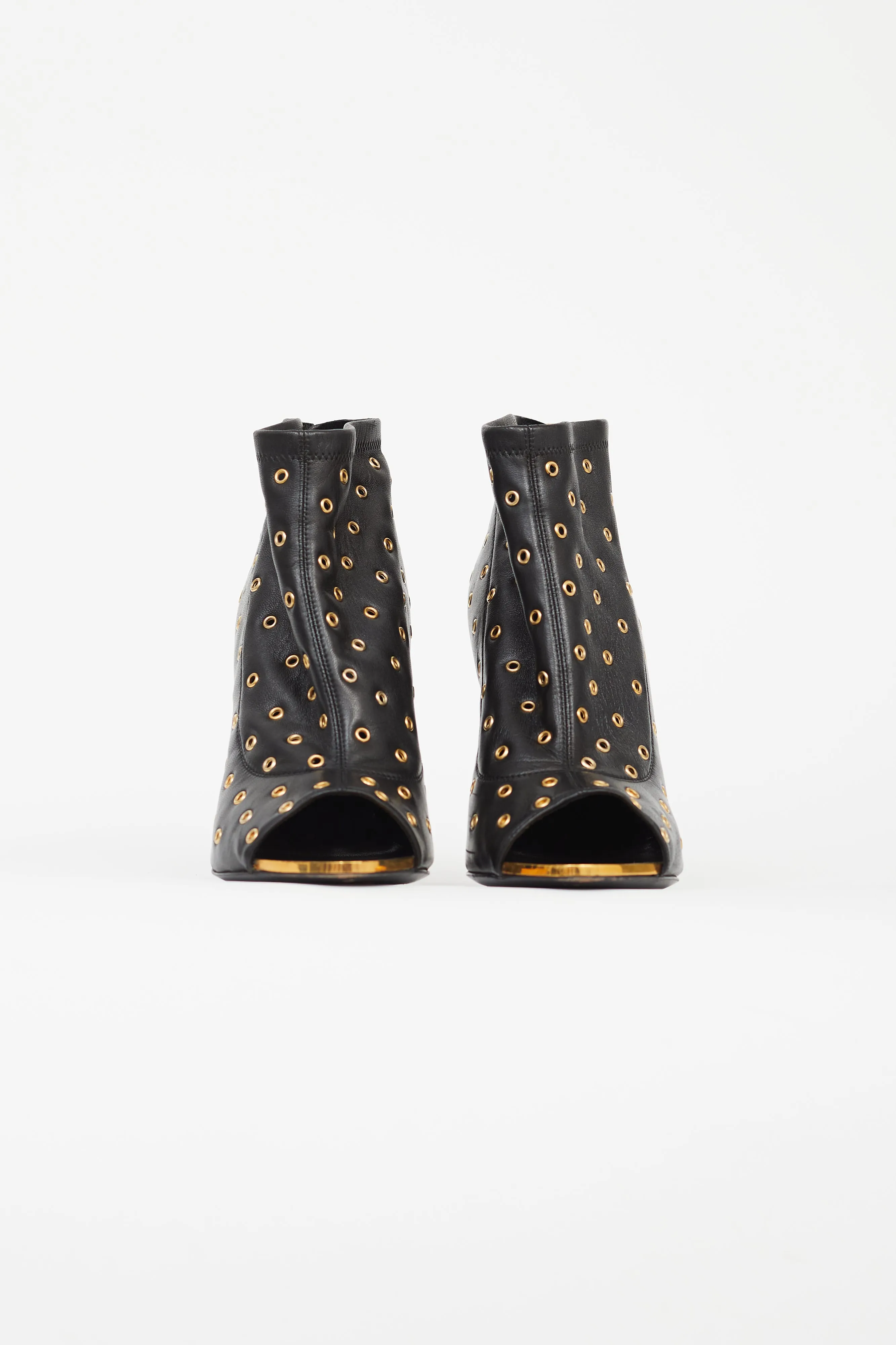Black & Gold-Tone Grommet High Heel Boot