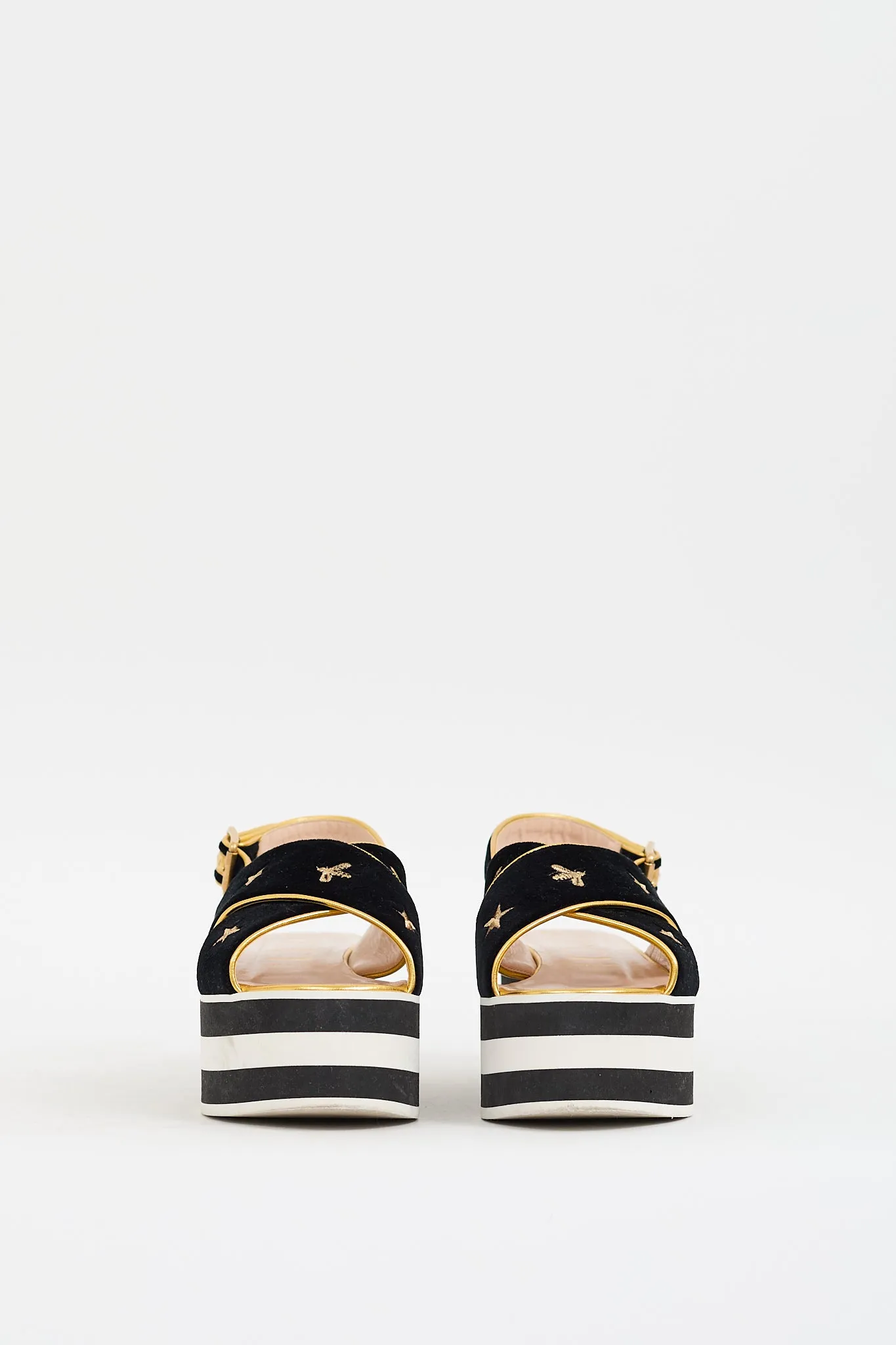 Black & Gold Velvet Peggy Platform Sandal