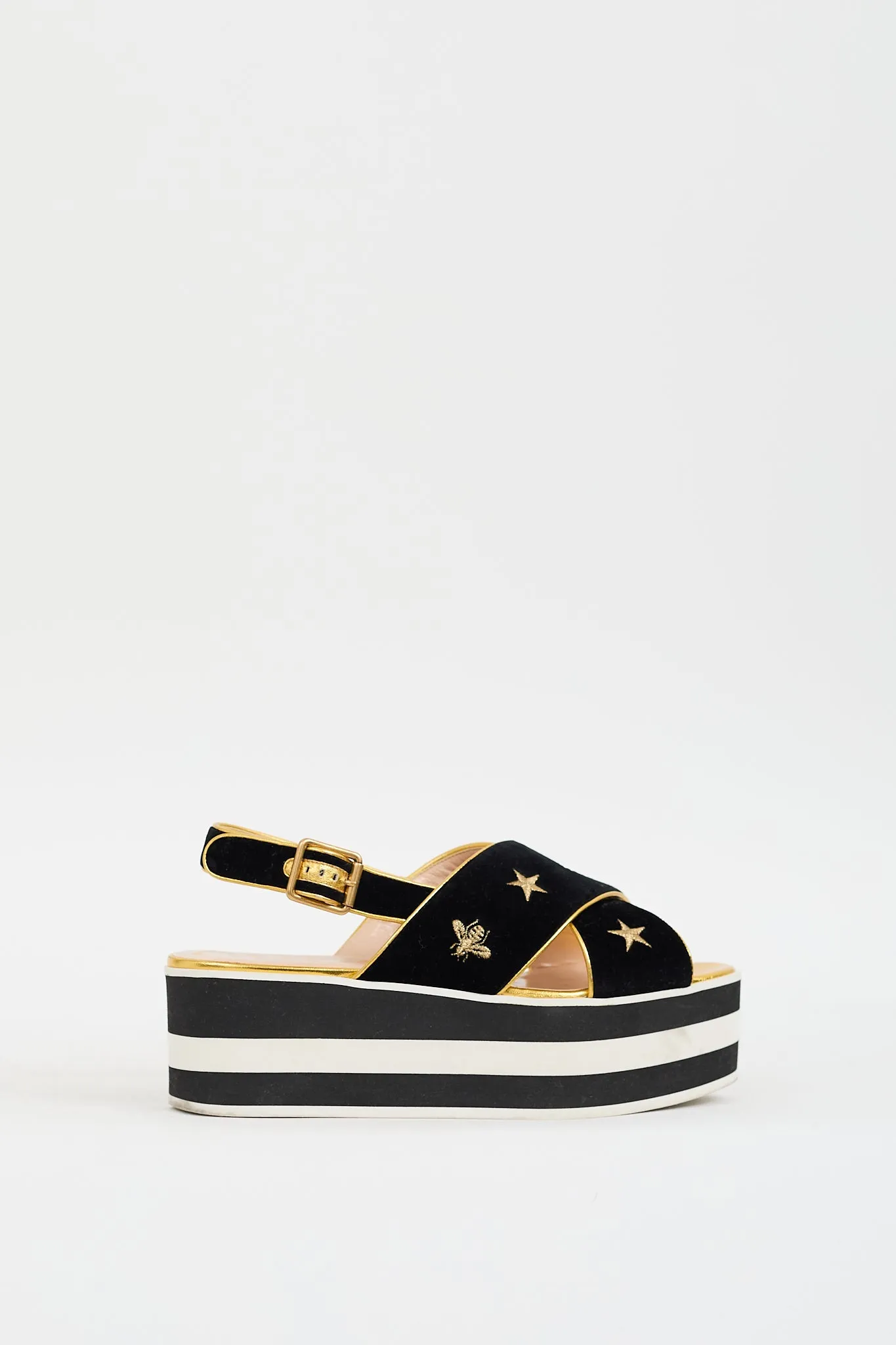 Black & Gold Velvet Peggy Platform Sandal