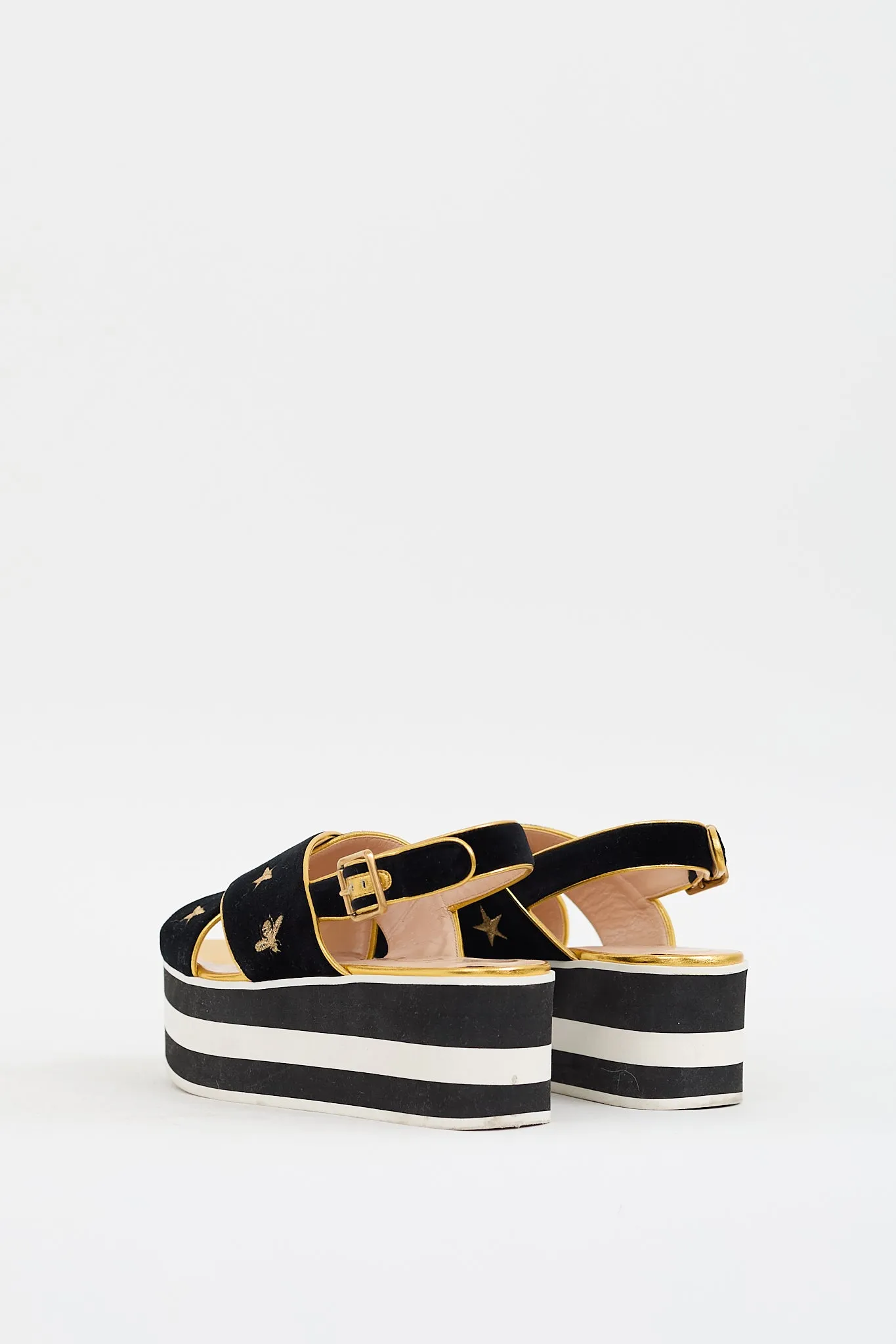 Black & Gold Velvet Peggy Platform Sandal