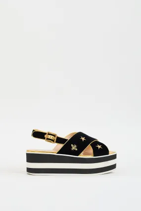 Black & Gold Velvet Peggy Platform Sandal
