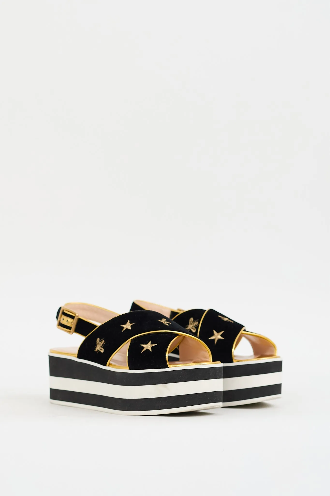 Black & Gold Velvet Peggy Platform Sandal