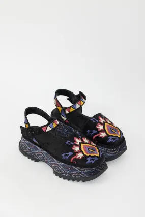 Black & Multi Embroidered Platform Sandal
