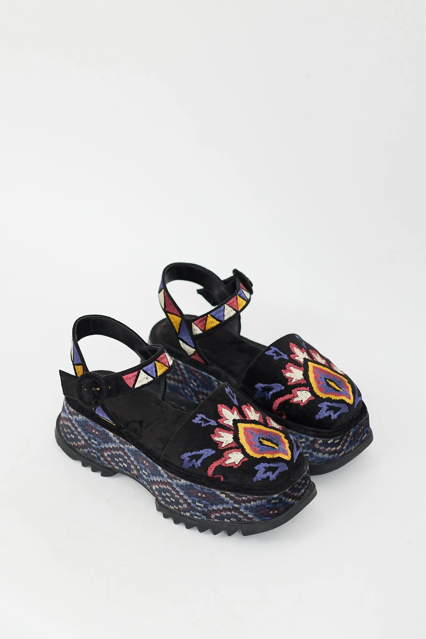 Black & Multi Embroidered Platform Sandal