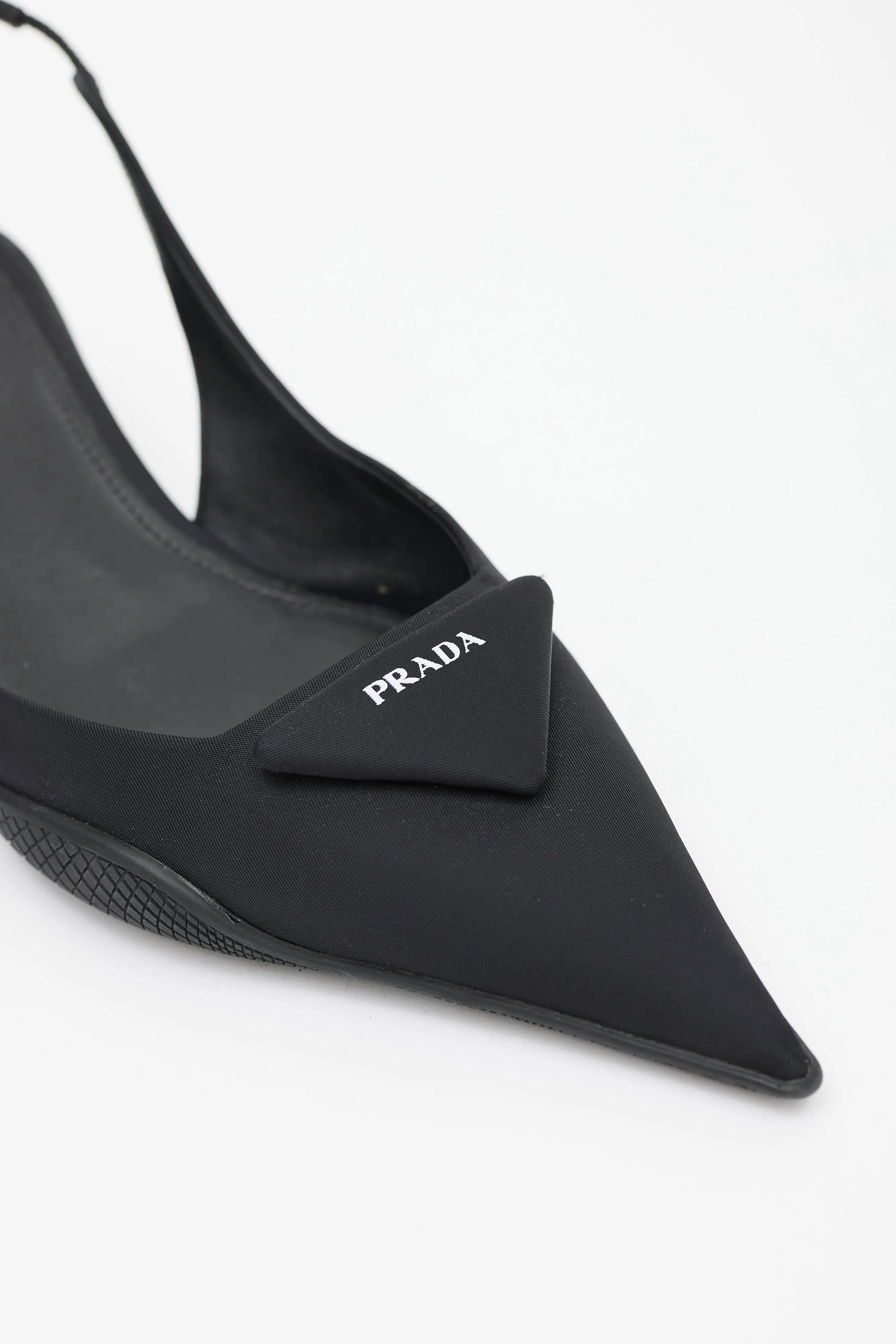 Black Nylon Logo Slingback