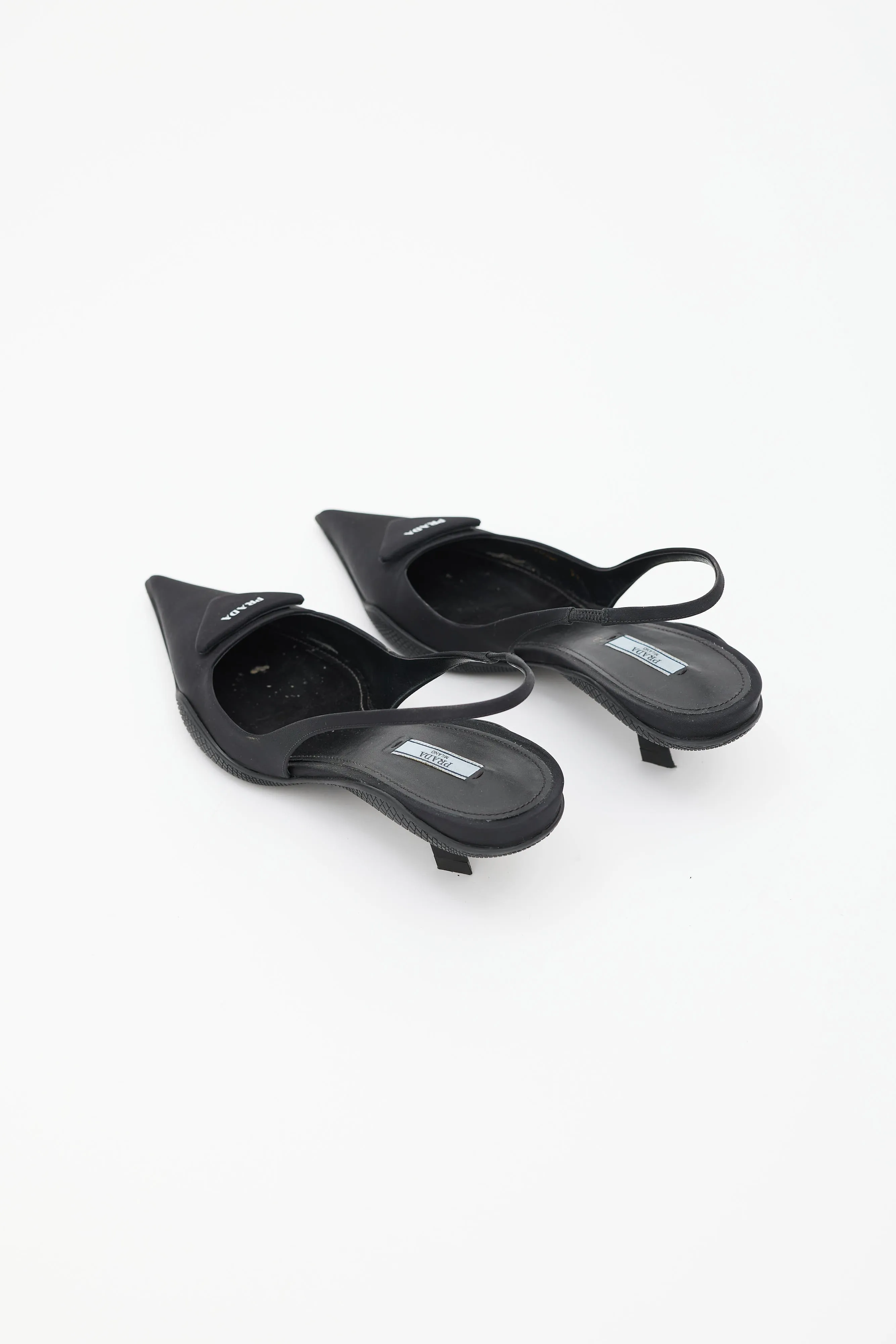 Black Nylon Logo Slingback