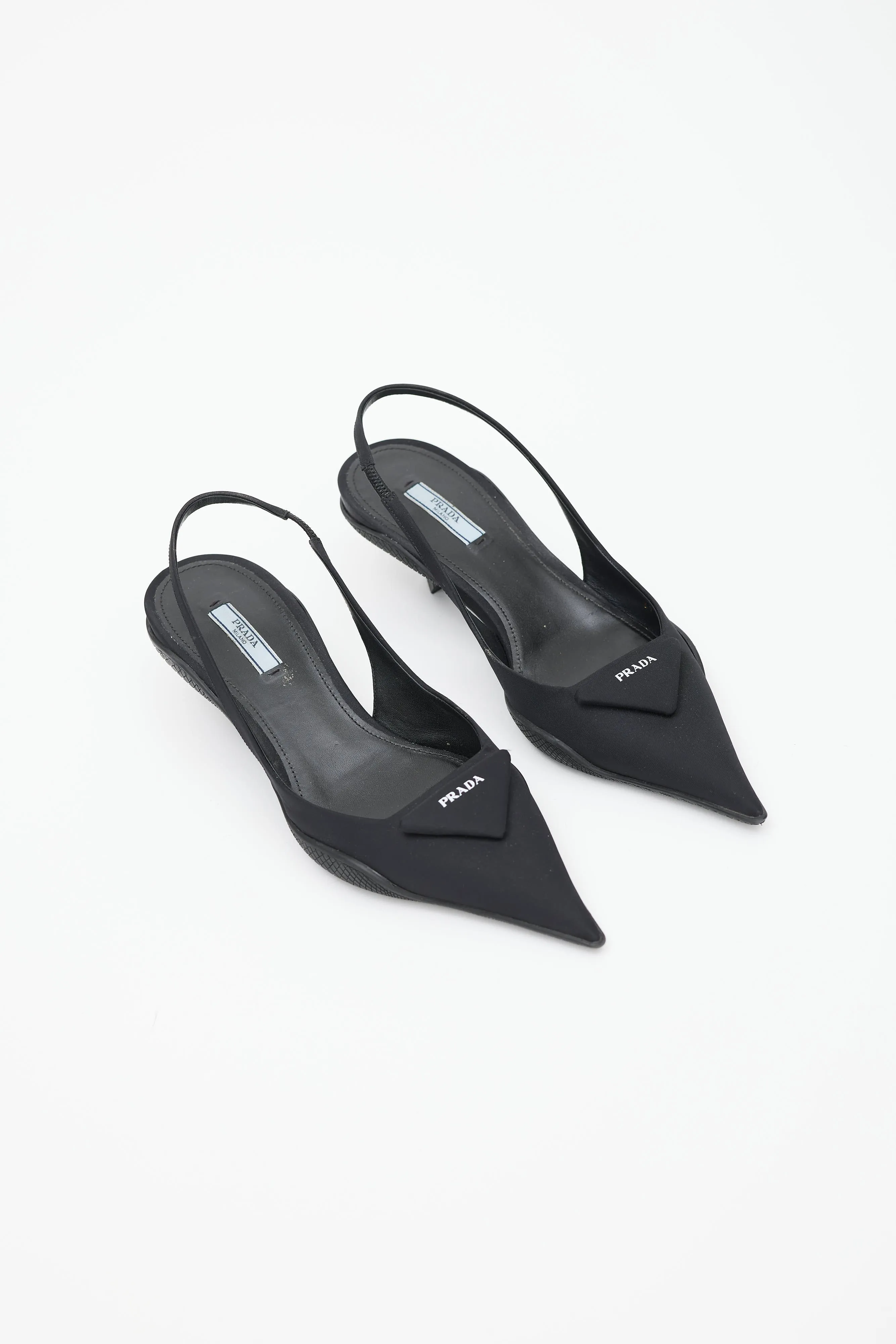 Black Nylon Logo Slingback