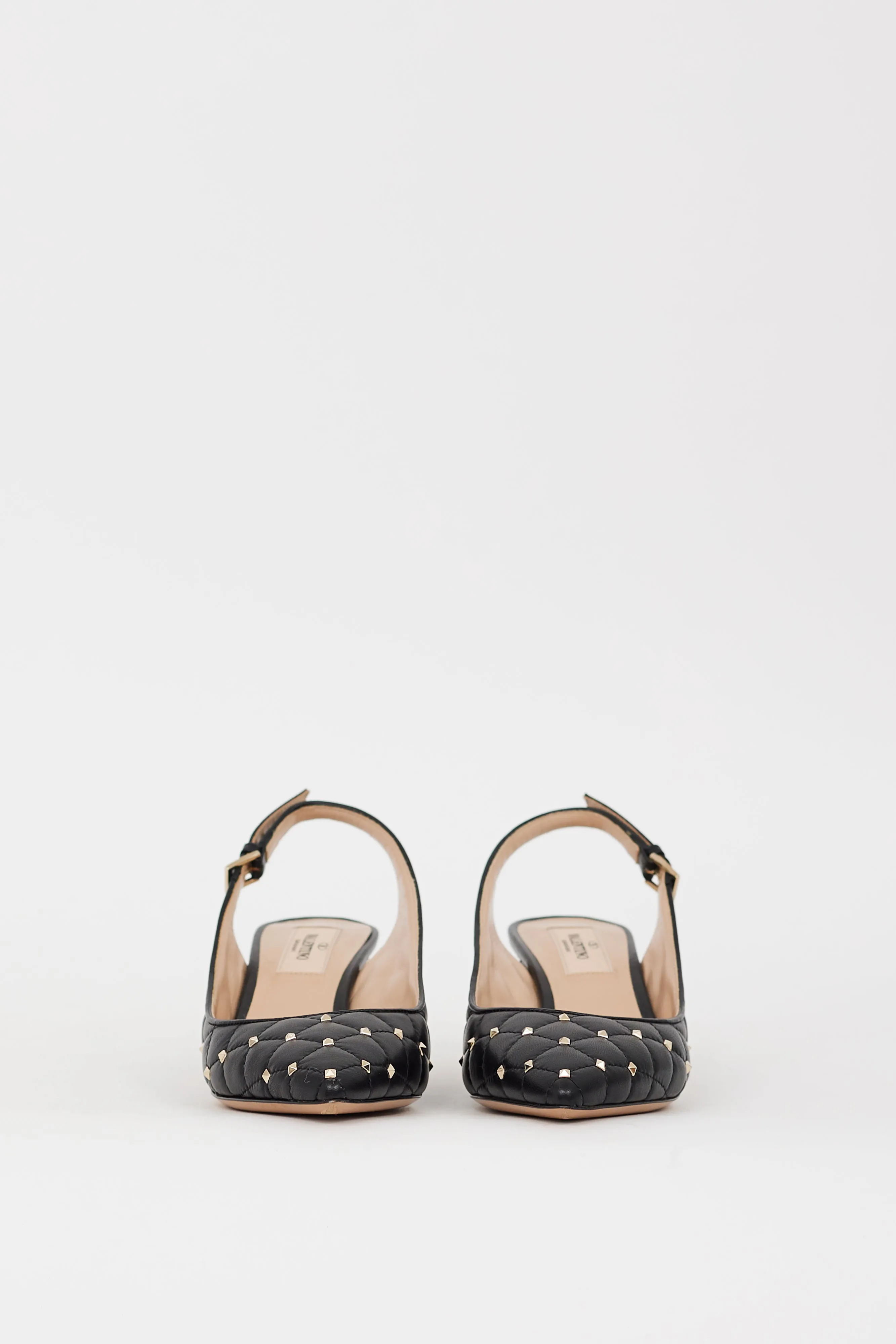 Black Quilted Leather Mini Rockstud Slingback Pump