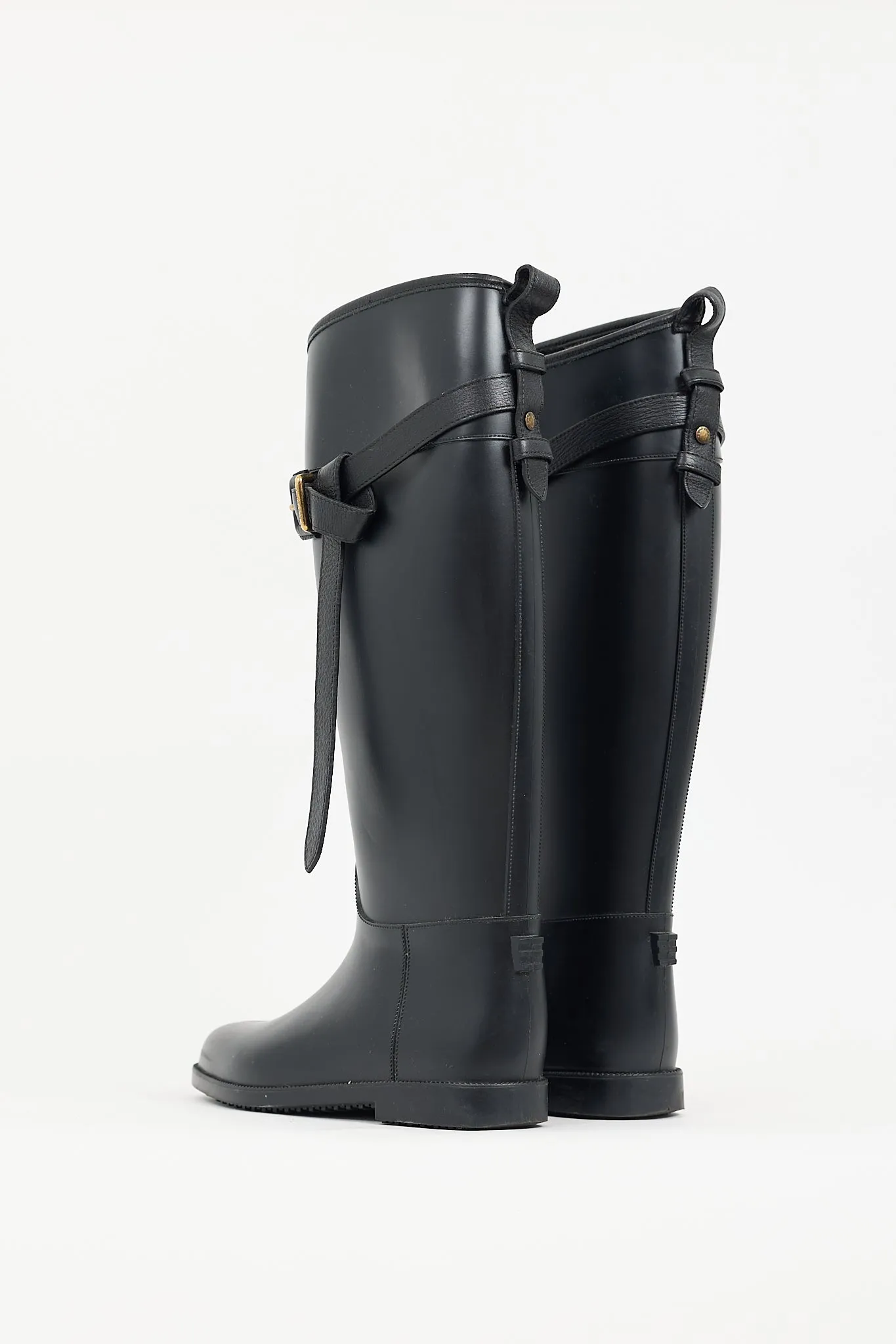Black Rubber Buckled Rain Boot