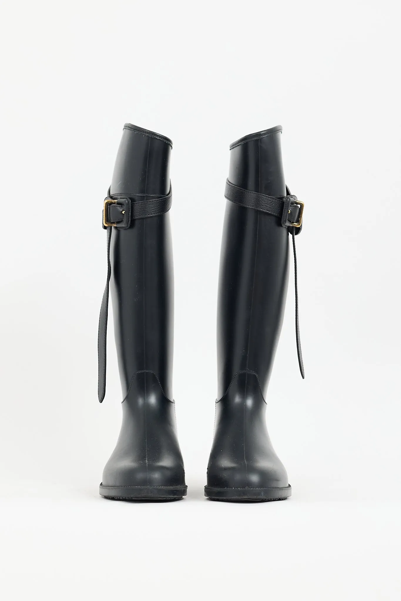 Black Rubber Buckled Rain Boot