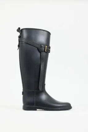 Black Rubber Buckled Rain Boot