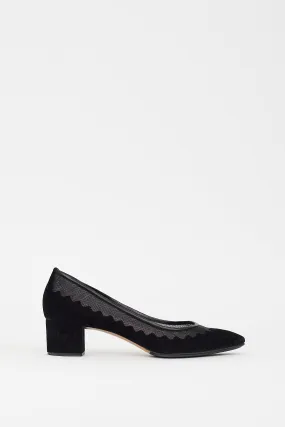 Black Suede & Mesh Scalloped Pump