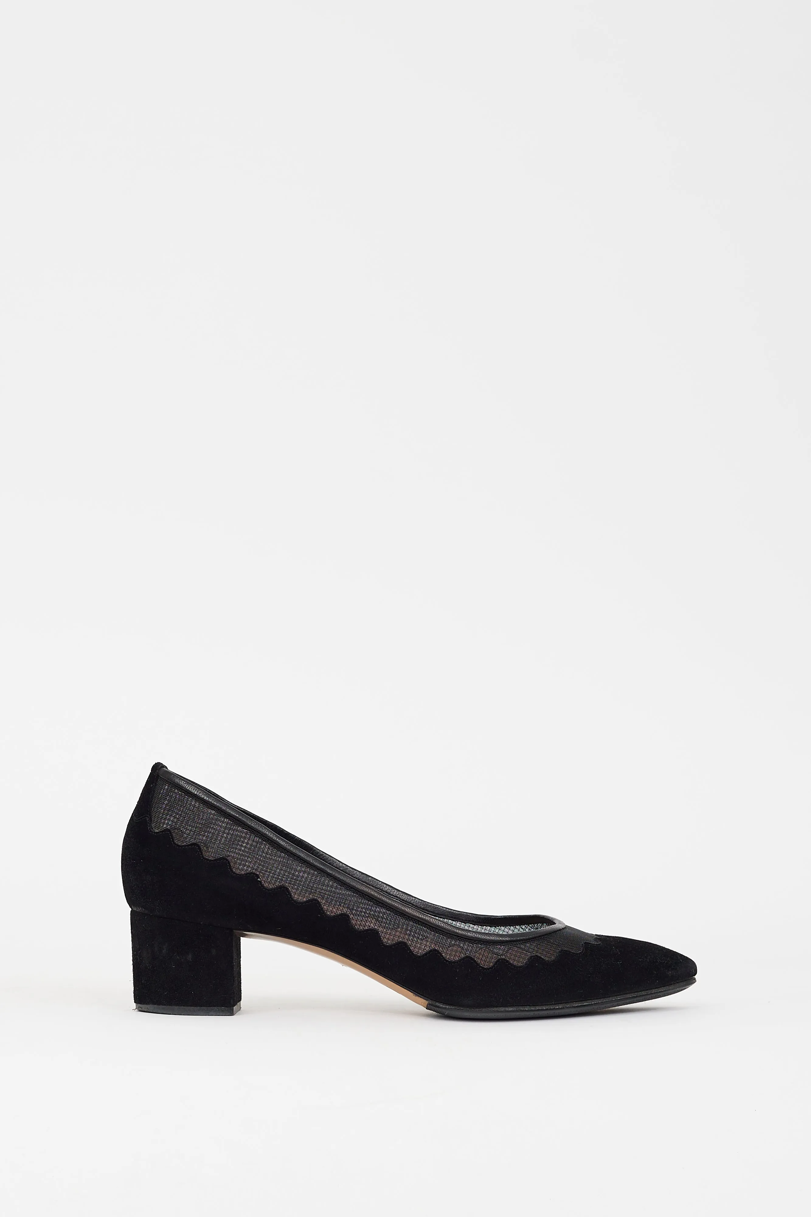 Black Suede & Mesh Scalloped Pump