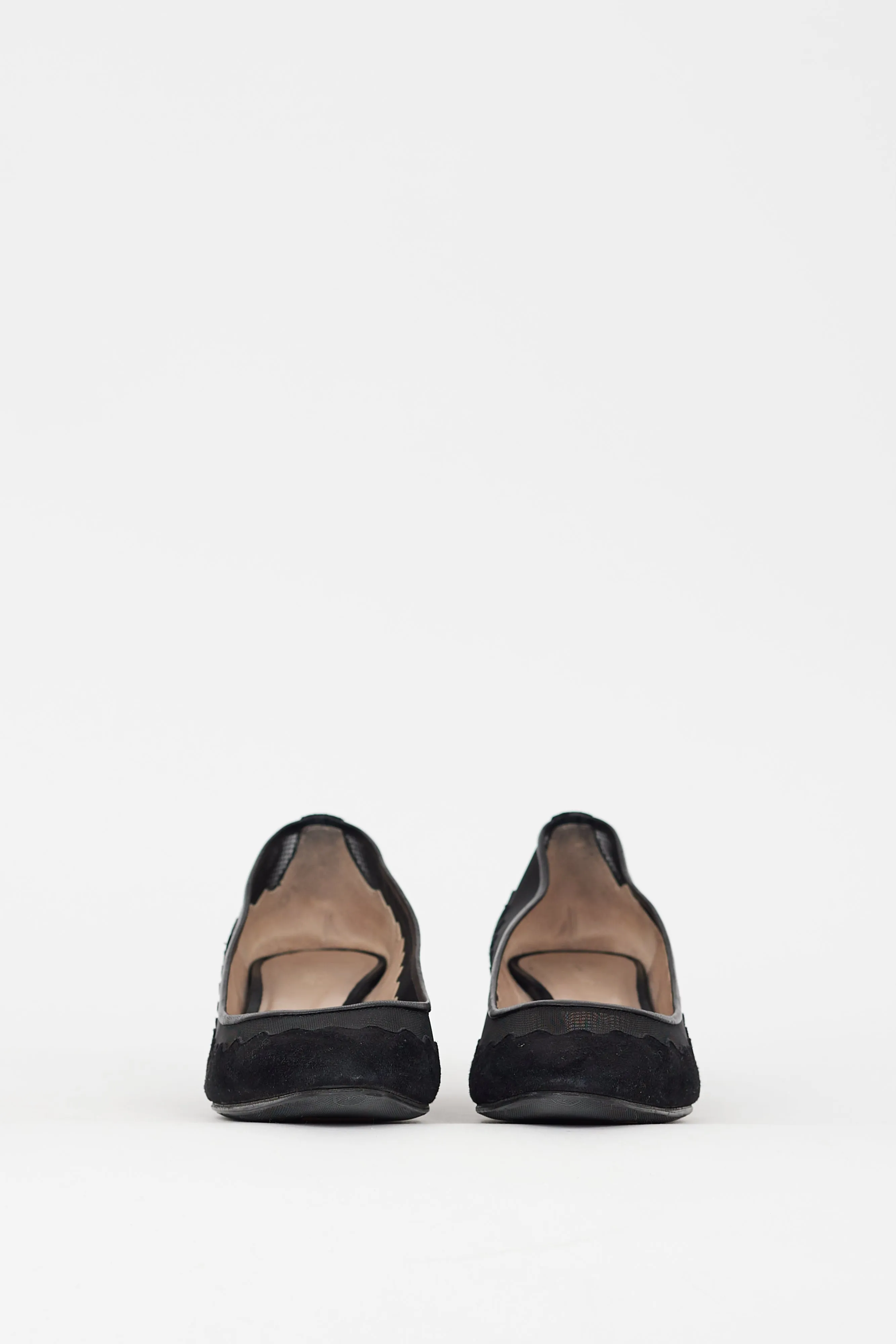 Black Suede & Mesh Scalloped Pump