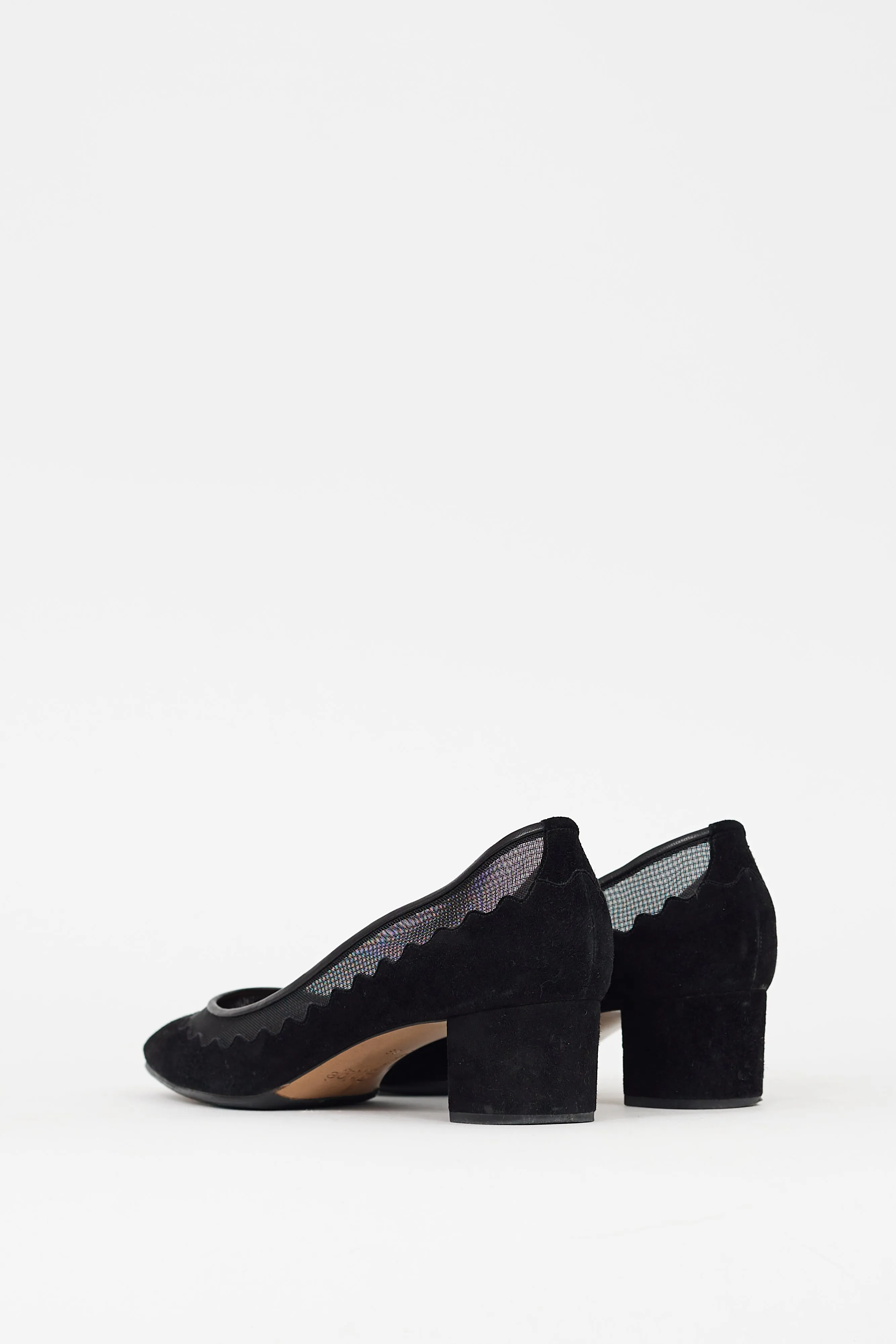 Black Suede & Mesh Scalloped Pump