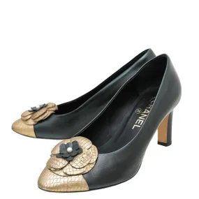 Chanel Bicolor CC Cap Toe Camellia Python Pump 37