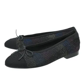 Chanel Black CC Cap Toe Mixed Fabric Flat Ballerina 38