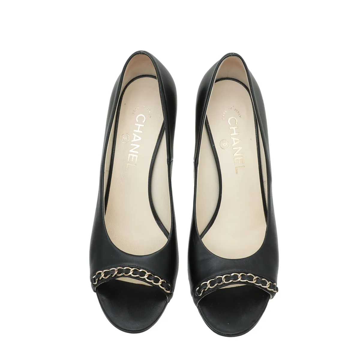 Chanel Black CC Chain Peep Toe Pump 39