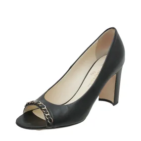 Chanel Black CC Chain Peep Toe Pump 39