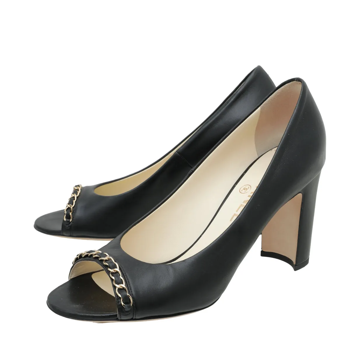 Chanel Black CC Chain Peep Toe Pump 39