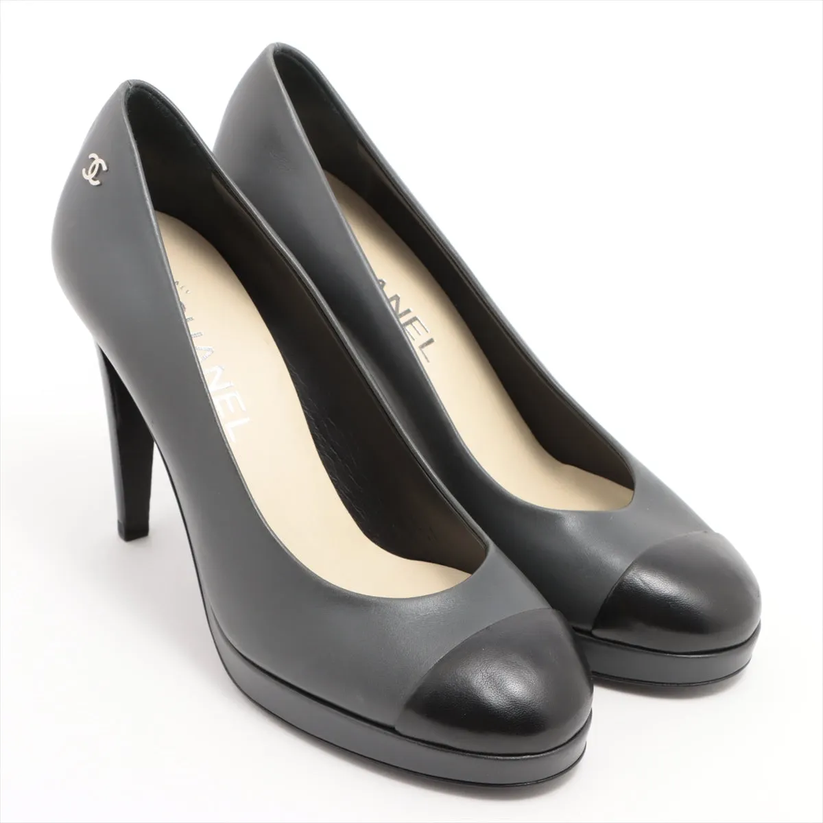 Chanel Coco Leather Pump 38C  Black X Grey G30389