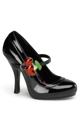 CUTIEPIE-10 Black Patent Heels With Cherries