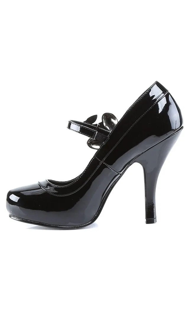 CUTIEPIE-10 Black Patent Heels With Cherries