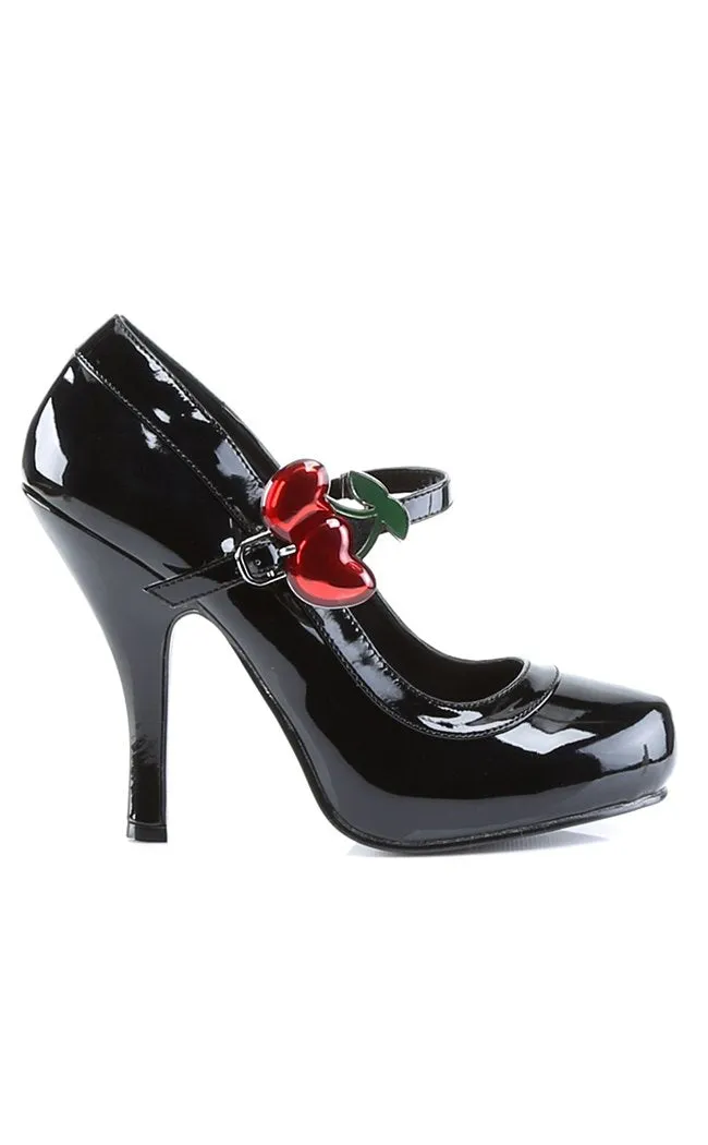 CUTIEPIE-10 Black Patent Heels With Cherries