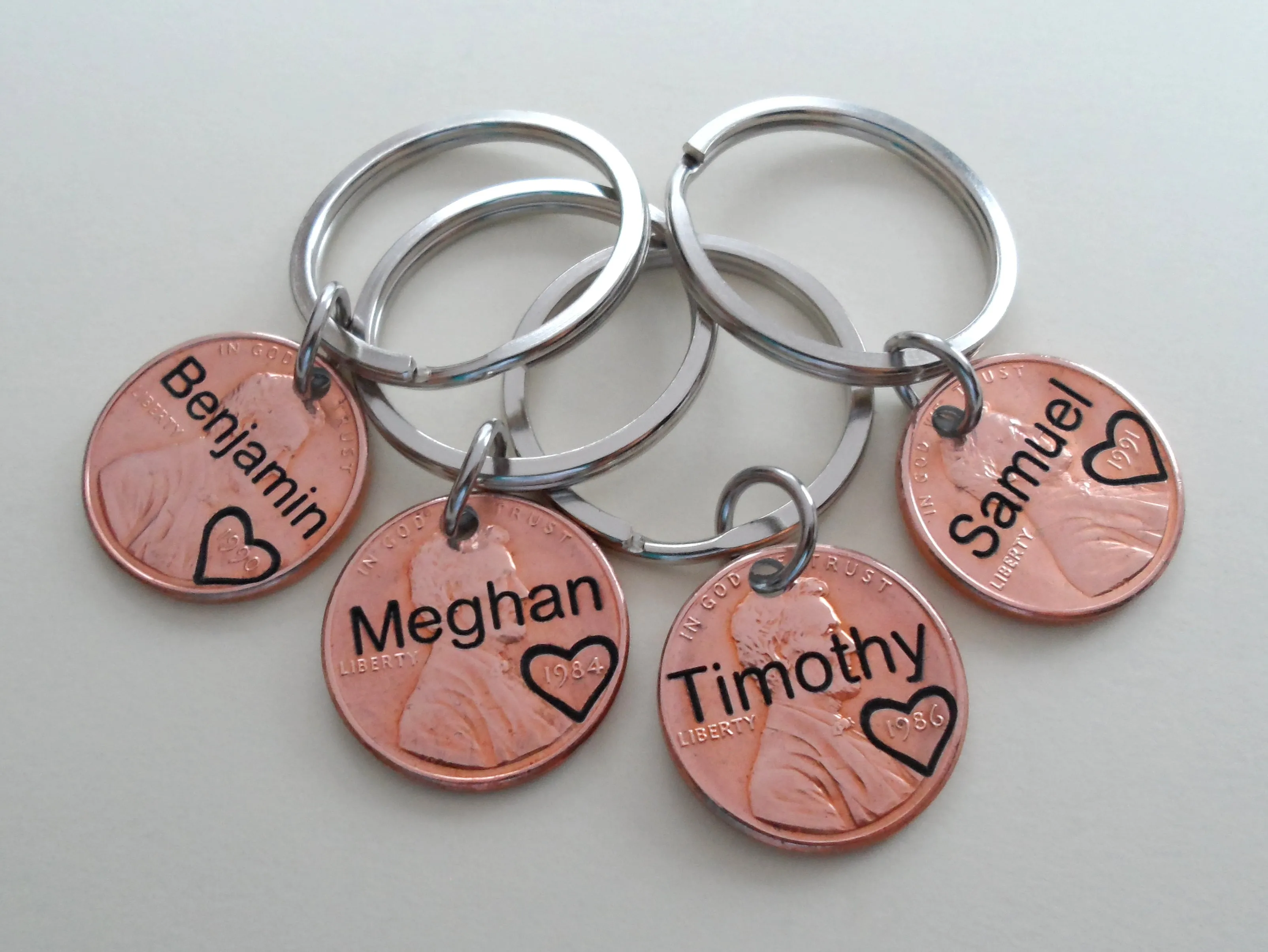 Engraved Name Penny Keychain, Personalized Keychain, Lucky Penny Keychain, Name Key Chain, Gift for Family Members