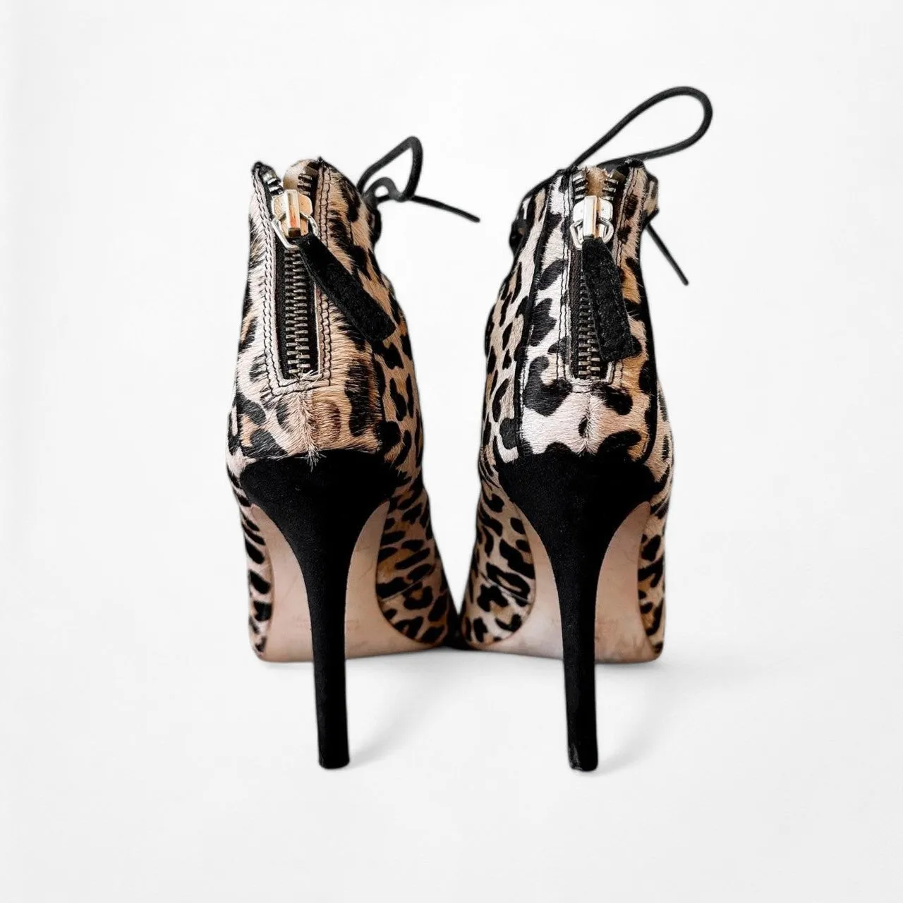 Zara Brown Leopard Print Ankle Lace Up Peep Toe Stiletto Heel Size 5.5/6